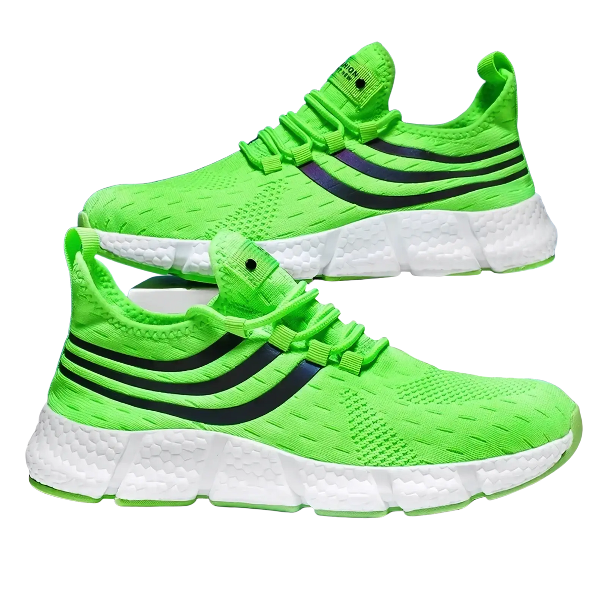 Vibrant neon green zuuban men casual knit breathable sports sneakers with black stripes and white textured sole